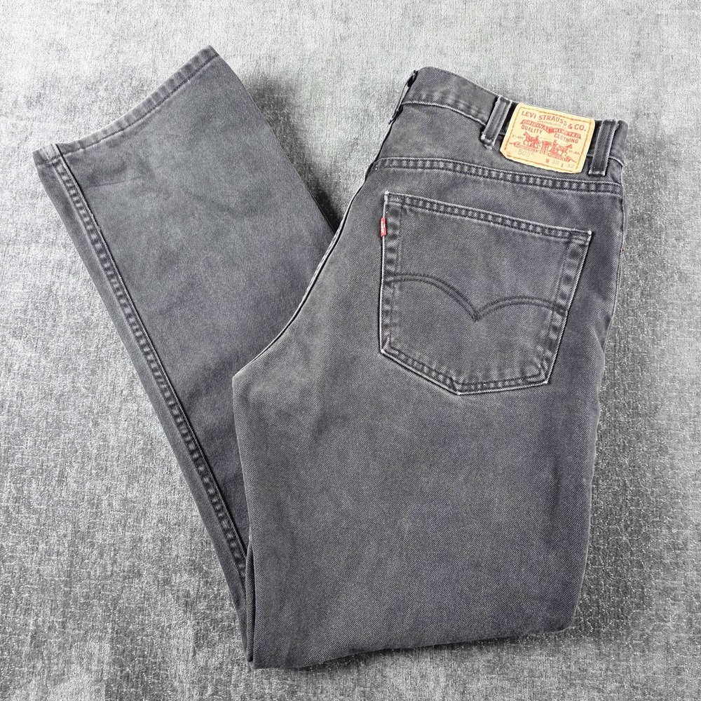 Vtg Y2K Levis 505 Jeans Mens 38x32 Black Regular Straight Grunge Skater Faded